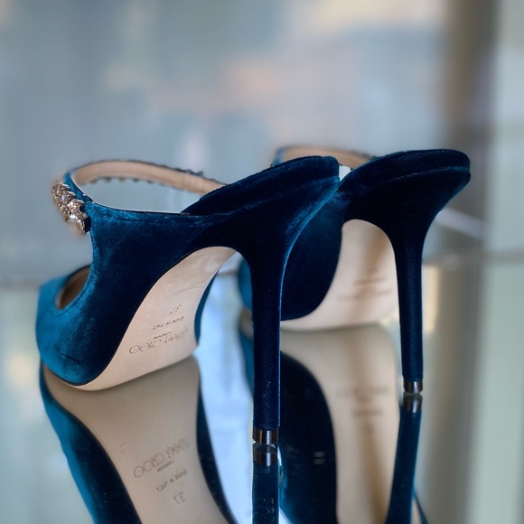 New Jimmy Choo Bing 100 Dragonfly Velvet Pumps with Crystal Strap 37 $995 - Picture 7 of 10